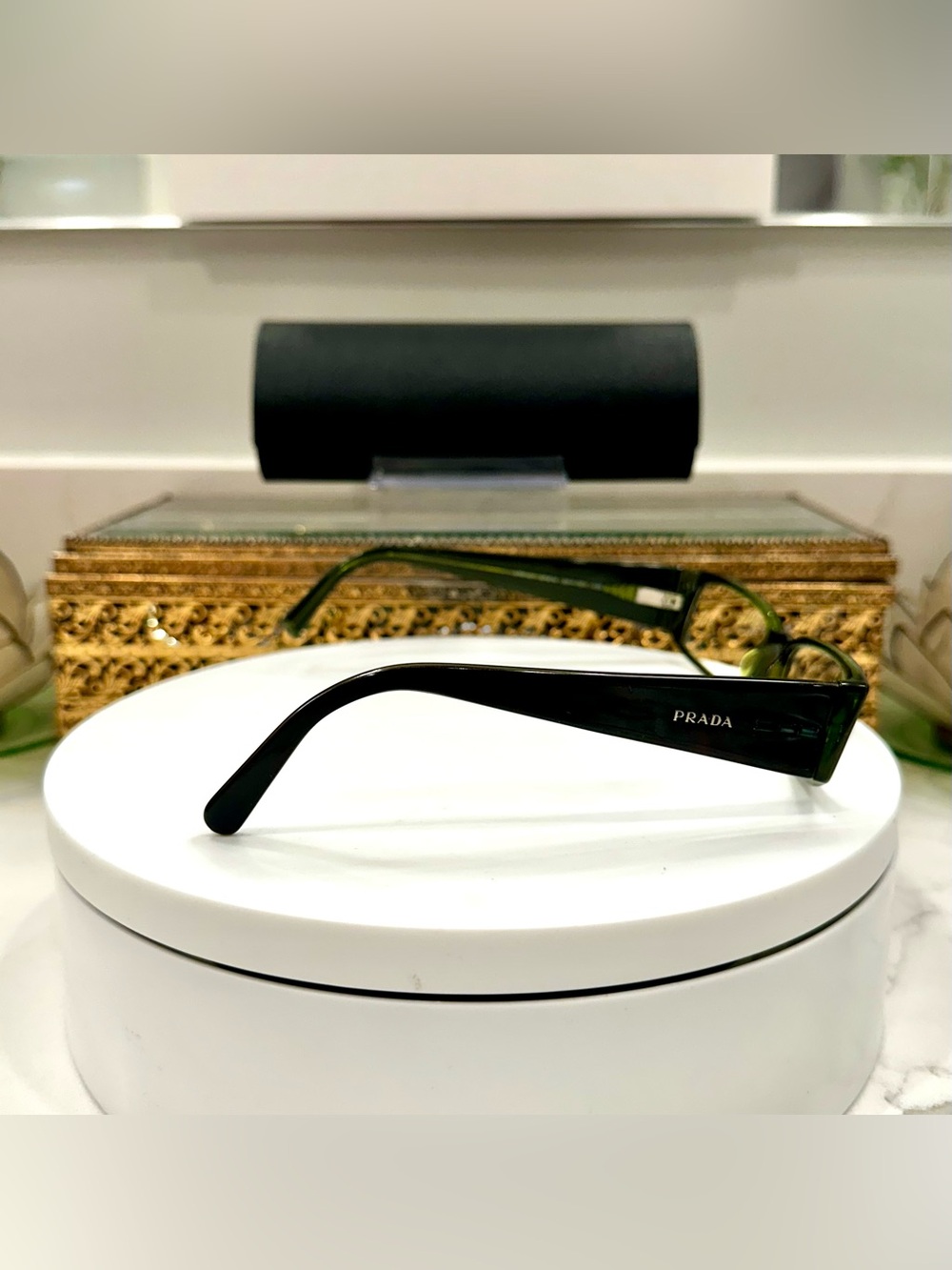 Prada Project Green Jeweled Rx Eyeglass Frames, 1 broken temple tip w/Prada Case - Picture 4 of 17
